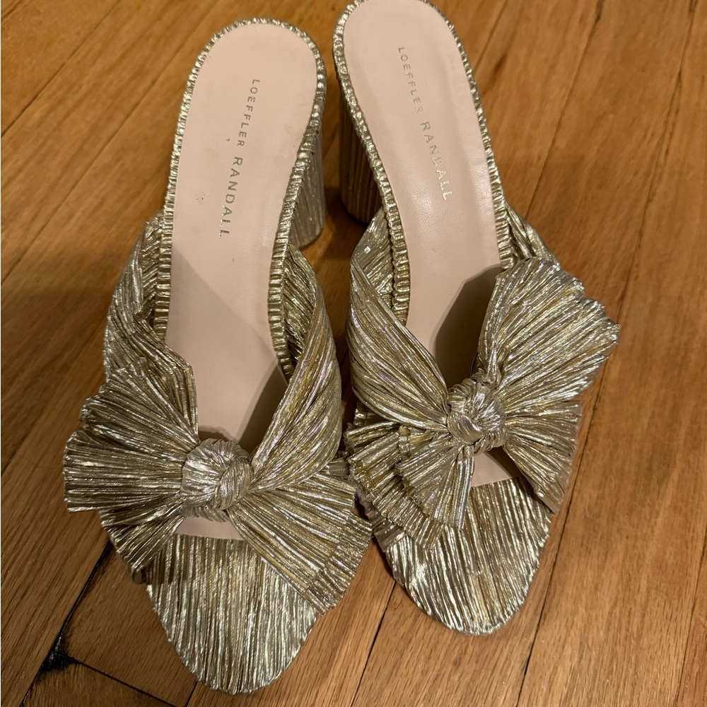 Loeffler Randall Penny Gold Pleated Bow Heel, 11